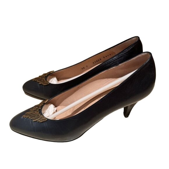 Womens Bruno Magli Italy Leather Navy Blue Shoes / Heels Size: 7 N - Picture 2 of 3